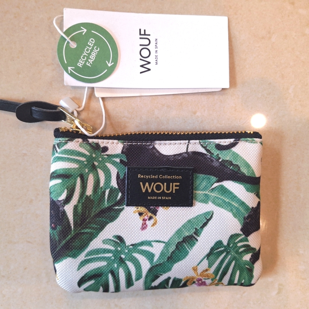 Wouf Yucata small zip top water repellent pouch with tropical panther pr…